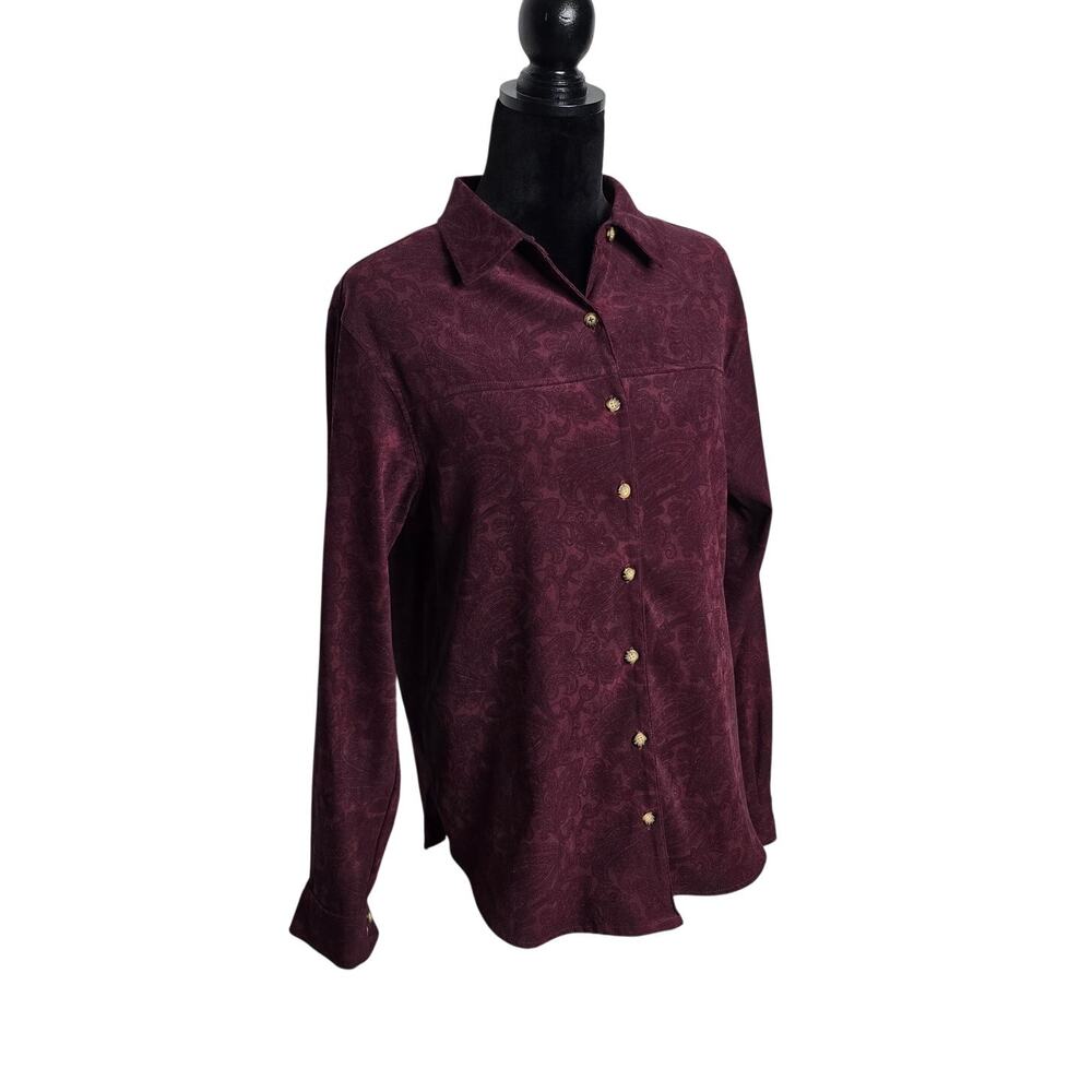 White Stag Stretch Burgundy Paisley Button Down Vintage Womens M Dark Academia
